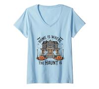 Donna Casa è Dove Haunt Is Shirt House Ghost Pumpkin Maglietta con Collo a V