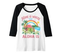 Donna Casa è Dove l'Aloha è Hawaiian Beach Surf Paradise Art Maglia con Maniche Raglan