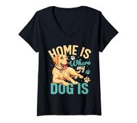 Donna Casa è dove si trova il mio cane Maglietta con Collo a V
