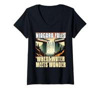Donna Cascate del Niagara dove l'acqua incontra Wonder Travel Family Trip Maglietta con Collo a V