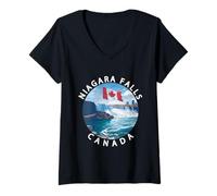 Donna Cascate del Niagara, Ontario, Toronto e la bandiera canadese Maglietta con Collo a V