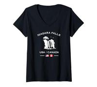 Donna Cascate del Niagara USA Canada Bandiera Cascata Viaggio Maglietta con Collo a V