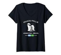 Donna Cascate dell'Iguazu Argentina Brasile Bandiera Cascata Cascate Iguazú Maglietta con Collo a V