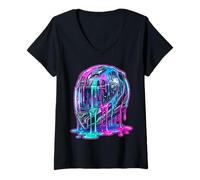 Donna Casco Astratto con Forme di Colore fluide Maglietta con Collo a V