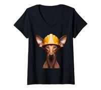 Donna Casco rigido giallo Pharaoh Hound Dog, operaio, ingegnere Maglietta con Collo a V