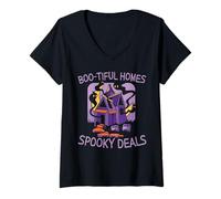 Donna Case Boo-Tiful Offerte Spettrali Spaventoso Agente Immobiliare Halloween Maglietta con Collo a V