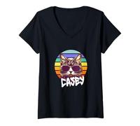 Donna CASEY - Bel nome da ragazza con un gatto cool Maglietta con Collo a V