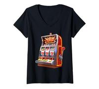 Donna Casinò Gambler, Slot Machine Maglietta con Collo a V