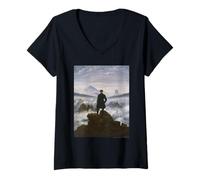 Donna Caspar David Friedrich Wanderer Above The Sea of Fog Maglietta con Collo a V