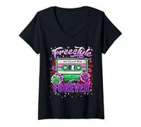 Donna Cassetta di Musica Freestyle retrò Anni '80 Old School Mix Maglietta con Collo a V