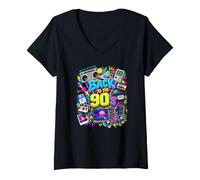 Donna Cassetta Musicale Arcade retrò Anni '90 Nostalgia Art Maglietta con Collo a V