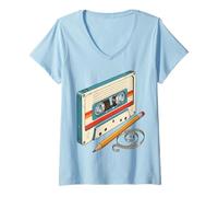 Donna Cassette Grunge Cassette Nastri Vintage Nostalgic Memory Maglietta con Collo a V