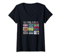 Donna Cassette Music Retro Anni '80 Old School Playlist Mixtape Maglietta con Collo a V