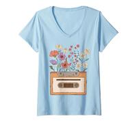 Donna Cassette Vintage Old School Cottagecore Nostalgic Era Maglietta con Collo a V