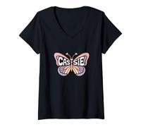 Donna Cassie Butterfly - Personalizzato Carino Nome Word Art Maglietta con Collo a V