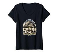 Donna Castello di Edimburgo Scozia Cardo Scozzese Maglietta con Collo a V