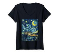 Donna Castello di Edimburgo Scozia Notte Stellata Art History Presente Maglietta con Collo a V
