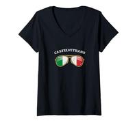 Donna Castelvetrano Italy Vintage Flag Sunglasses Maglietta con Collo a V