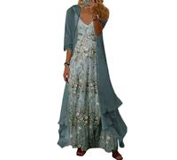 Donna Casual 2 Pezzi Set Boho Floreale Stampa Maxi Abito con Cardigan Fluido Chiffon Abiti da Sposa per le Donne (Fiore colorato * 01,XL)