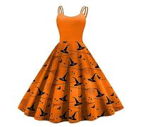 Donna Casual Abito Halloween, Abito Cerimonia Donna Elegante con Spalline di Halloween Stampa Partito Aderente off Spalla Abiti Casual Elegante Halter Senza Maniche con Stampa di Halloween