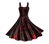 Donna Casual Abito Halloween, Abito Donna Cerimonia Vintage con Stampa di Halloween con Spalle Scoperte Vestiti da Festa Eleganti Abiti Sexy Senza Maniche Stampati Divertenti per Halloween
