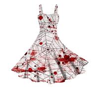 Donna Casual Abito Halloween, Abito Donna Cerimonia Vintage con Stampa di Halloween con Spalle Scoperte Vestiti da Festa Eleganti Abiti Sexy Senza Maniche Stampati Divertenti per Halloween