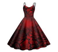 Donna Casual Abito Halloween, Vestito Cerimonia Donna con Spalline con Stampa di Halloween Abito Senza Maniche Sexy con Spalle Scoperte Abiti Swing Fluidi Lunghi Stampa Ambiente di Halloween