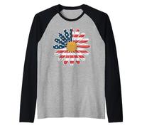 Donna Casual Fiore Bandiera Americana Stelle e Strisce Grafica Maglia con Maniche Raglan