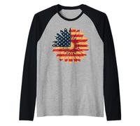 Donna Casual Fiore Bandiera Americana Stelle e Strisce Grafica Maglia con Maniche Raglan