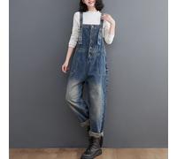 Donna Casual Pantaloni Denim Bavaglino Tuta da Lavoro Jeans Slim Caviglia Lungo