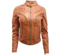Donna Casual pelle Marrone Giacca da Motociclista