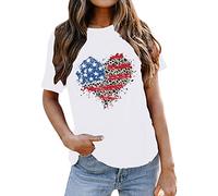 Donna Casual Solid Girocollo T-shirt Moda Independence Day Print Allentato Manica Corta Maglione Confortevole Top Casa Abiti Donna, bianco, L