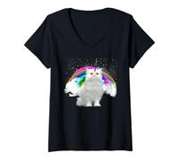 Donna Cat And Unicorn Magical Funny Kitten Rainbow Cats Lover Maglietta con Collo a V