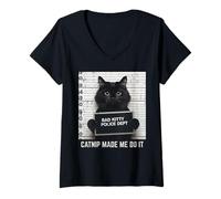 Donna Cat Bad Police Dept Catnip Funny Kitten Uomini Donne Bambini Maglietta con Collo a V
