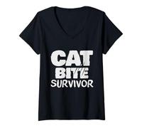 Donna Cat Bite Survivor Funny Cat Bite Humor Tee Girls Boys Maglietta con Collo a V