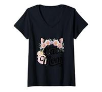Donna Cat Cat Mom Floral Style Floral Kitty Amante per donne Maglietta con Collo a V