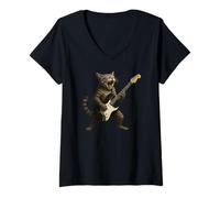 Donna Cat Chitarra elettrica Amante della musica Chitarrista Ragazzi Ragazze Maglietta con Collo a V