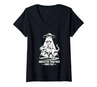 Donna Cat Cowboy su un T-Rex Dino sotto i riflettori UFO Maglietta con Collo a V