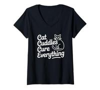 Donna Cat Cuddles Cure Everything Maglietta con Collo a V