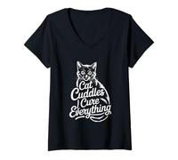 Donna Cat Cuddles Cure Everything Maglietta con Collo a V