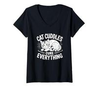 Donna Cat Cuddles Cure Everything Maglietta con Collo a V