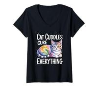 Donna Cat Cuddles Cure Everything Maglietta con Collo a V
