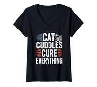Donna Cat Cuddles Cure Everything Maglietta con Collo a V