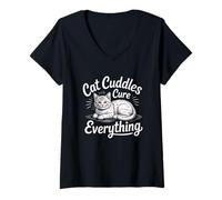 Donna Cat Cuddles Cure Everything Maglietta con Collo a V