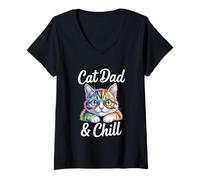 Donna Cat Dad And Chill Maglietta con Collo a V