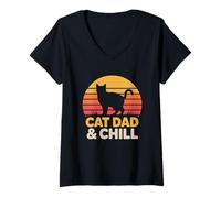 Donna Cat Dad And Chill Maglietta con Collo a V