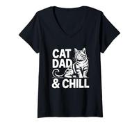 Donna Cat Dad And Chill Maglietta con Collo a V