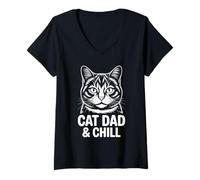 Donna Cat Dad And Chill Maglietta con Collo a V