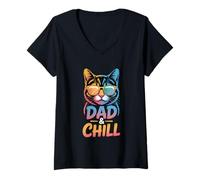 Donna Cat Dad And Chill Maglietta con Collo a V