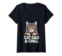 Donna Cat Dad And Chill Maglietta con Collo a V